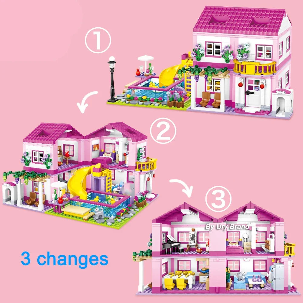 Friends City House Summer Holiday Villa Castle Building Blocks Sets Figures Swimming Pool DIY Toys for Kids Girls Christmas Gift