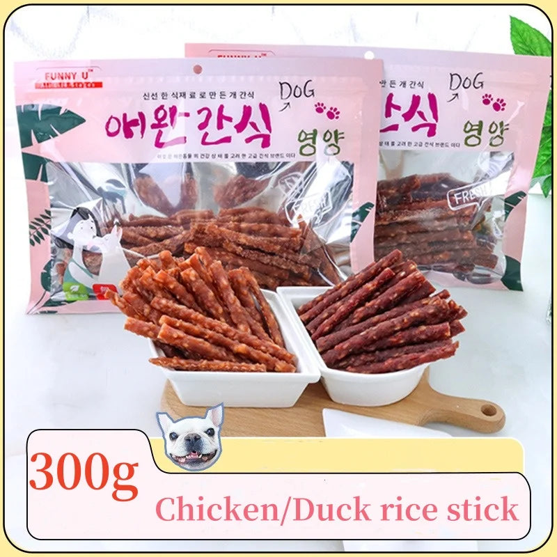 Pet Food Dog Snacks Rice Stick Chicken Duck Strips Jerky Meat Strips Dog Grinding Teeth Bone Stick 300g For Dog Feed Dog Treats