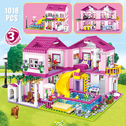 Friends City House Summer Holiday Villa Castle Building Blocks Sets Figures Swimming Pool DIY Toys for Kids Girls Christmas Gift