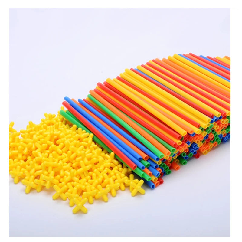 DIY Straw Building Blocks Plastic Stitching Inserted Construction Assembled Blocks Bricks Educational Toys for Children Gift