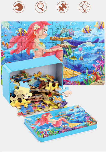 Puzzles for kids wooden Puzzle Toy Cartoon Animals  Mermaid Princess Education Montessori Gift for Children