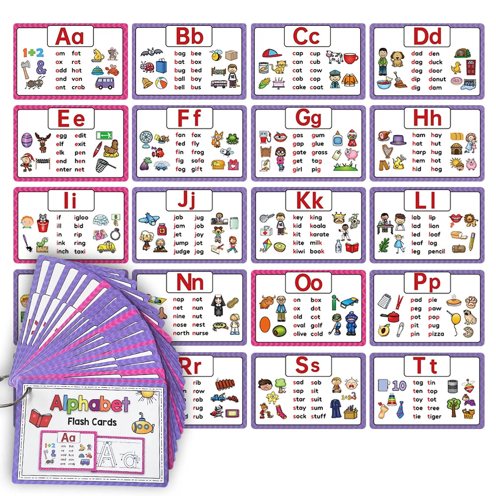 26 Alphabet Phonics CVC Words Learn Flash Cards abc letter with The Reasable Pen Writing Practice Educational Toys for Children