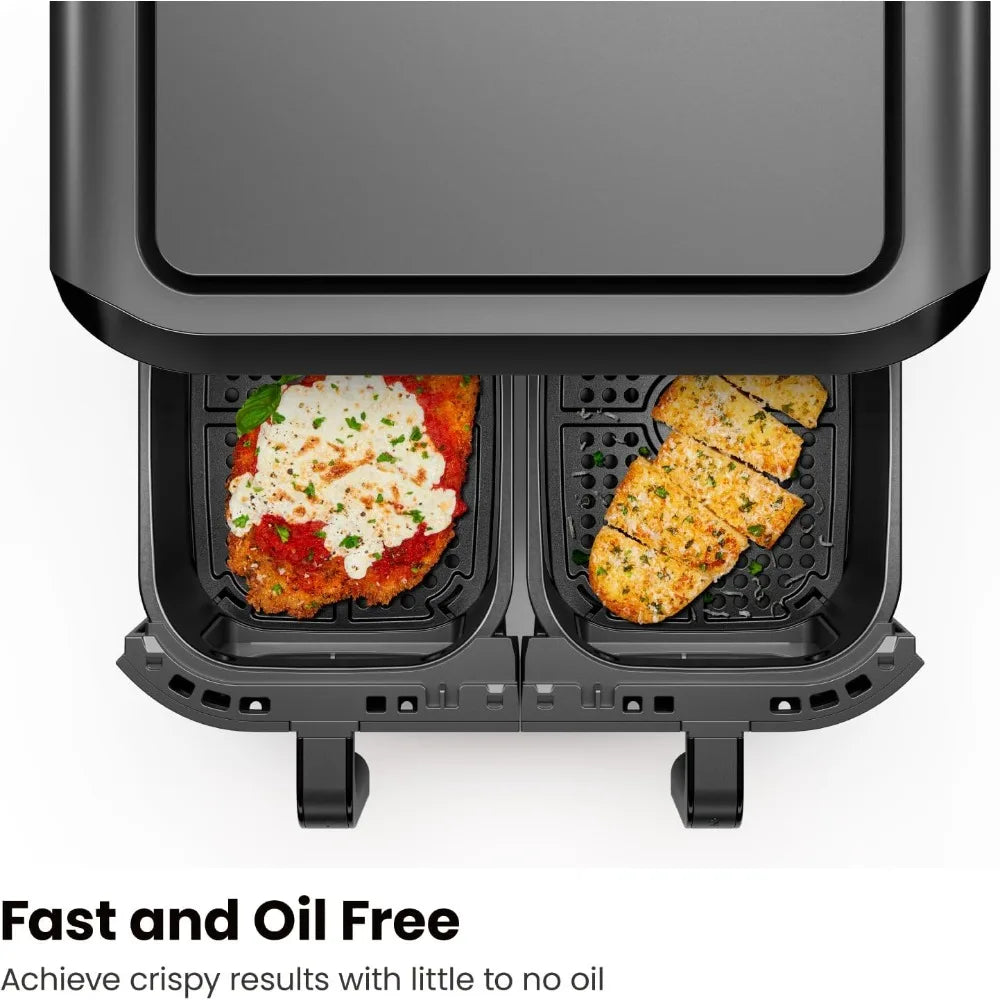 6 Quart Dual Basket Air Fryer Oven with Easy View Windows, Sync Finish, Hi-Fry, Auto Shutoff