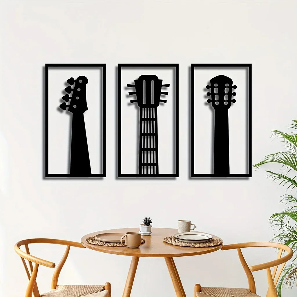 Promotion 3 Pcs/Set Metal Home Decor Art Sculpture Decorative Musical Instrument Wall Sculpture Decor Music Style Metal Wall Dec