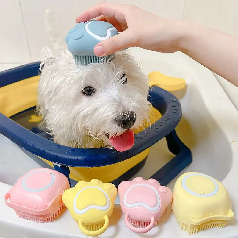 Silicone Pet Bath Brush, Puppy Massage Brush, Hair Fur Grooming, Cleaning Brush, Soft Shampoo Dispenser, Cat Supplies