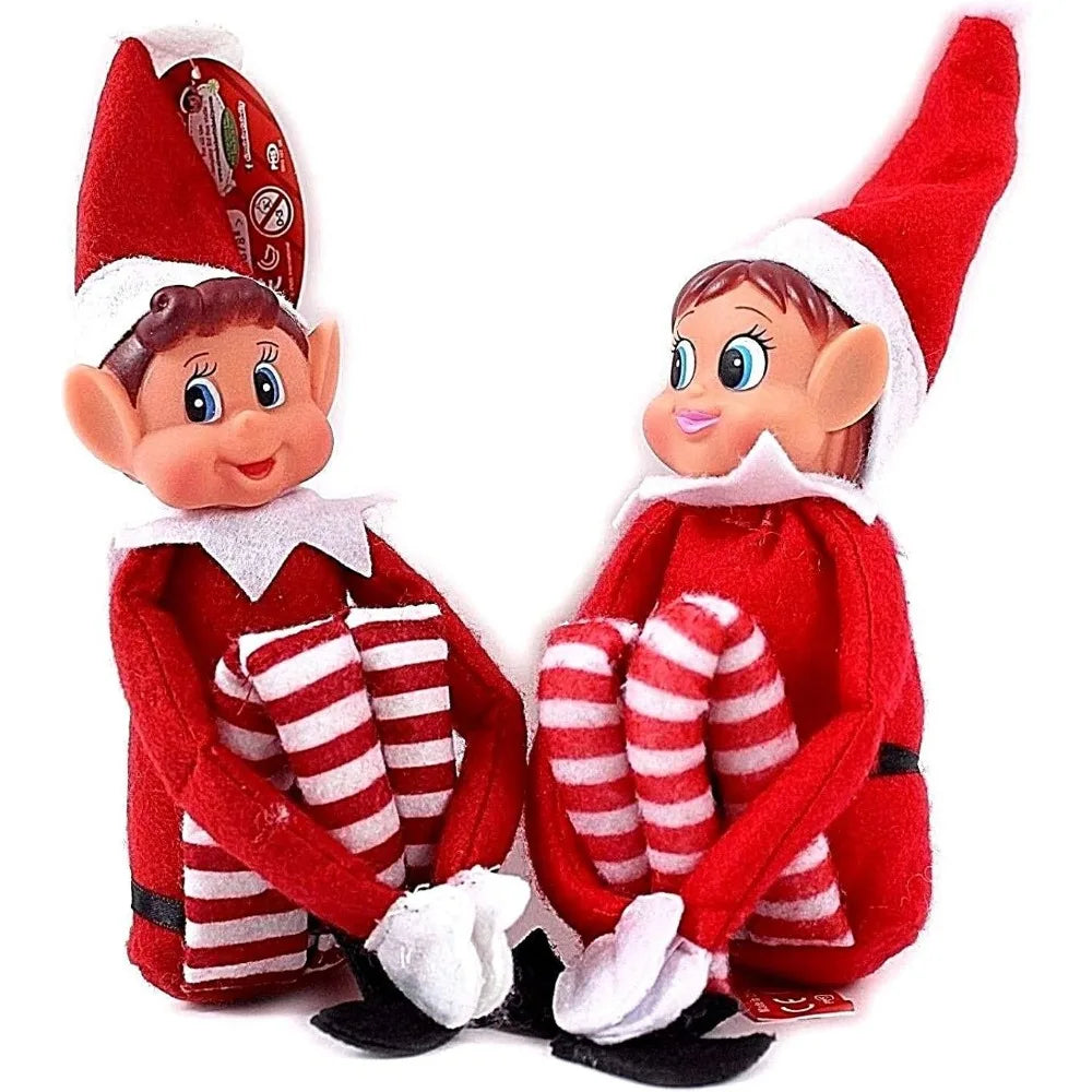 42cm Christmas Elf Doll for Kids Mini Toy Elf Dolls for Christmas Poseable Little Elf Shelf Sitters with Dangling Legs