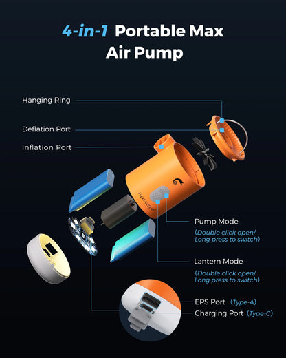 FLEXTAILGEAR MAX PUMP 2 PRO - Portable Air Pump Electric Inflator with Camping Light and Emergency Power Supply for Outdoors