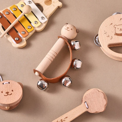 Baby Wooden Musical Instruments Montessori Toys Kids Bear Percussion Xylophone Rain Sound Pipe Music Shaker Early Education Toys