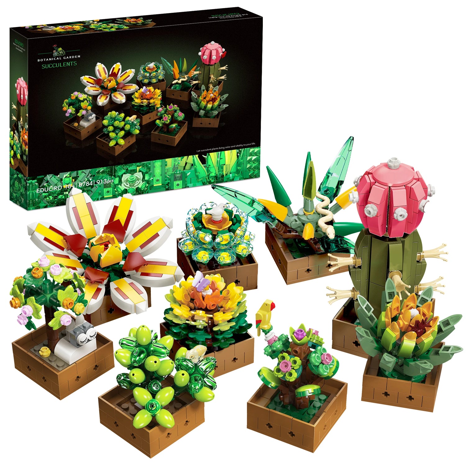 Flower Plant Bonsai Building Set, 9pcs of Succulent Building Toy Blocks, for Home Decoration, Valentine&