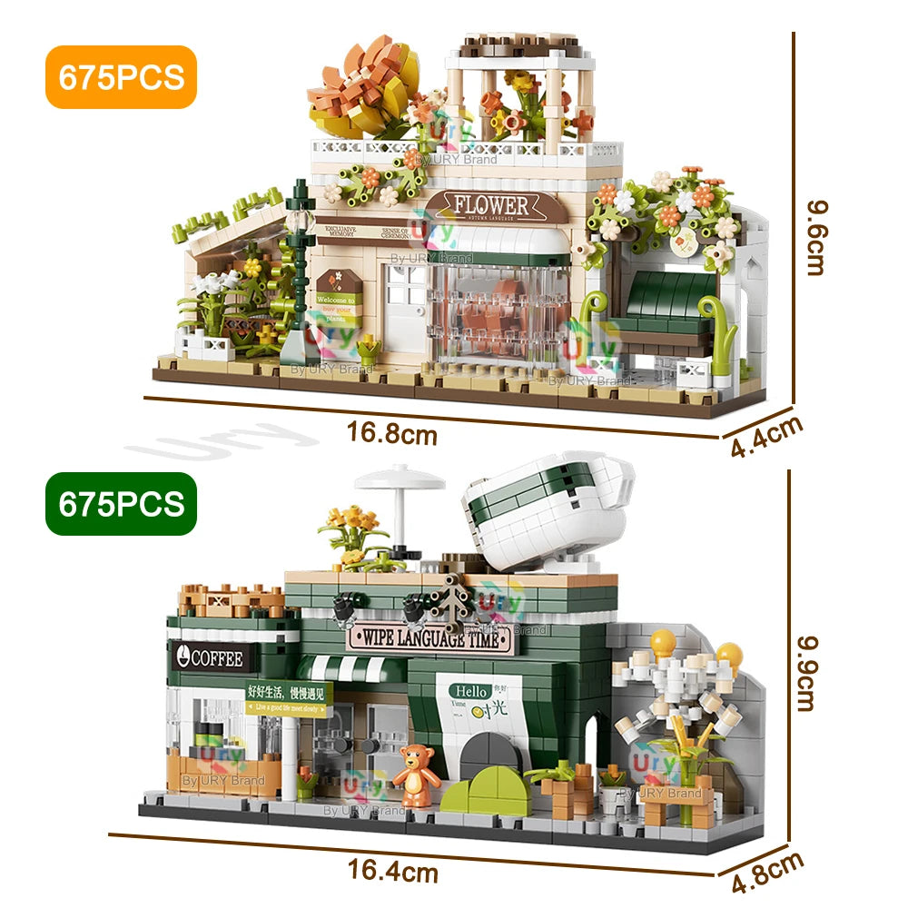 Friends House Street Diamond Bricks Girls Flower Store Coffee Shop View Designer DIY Building Block Toys for Kids Christmas Gift