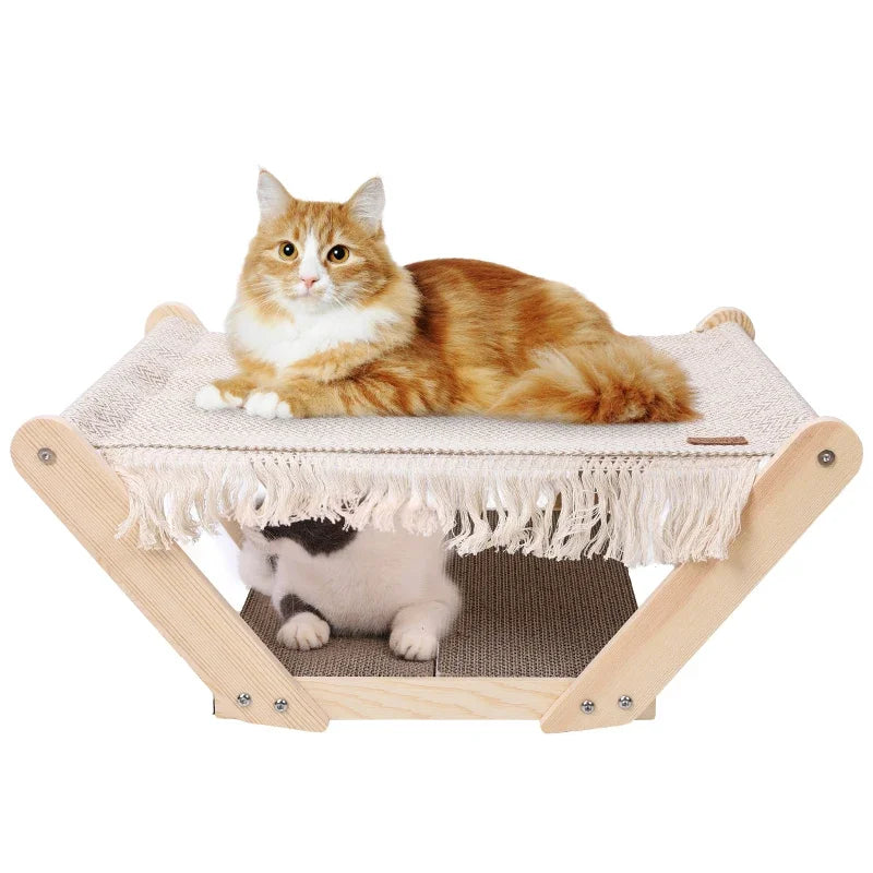 Cat Accesorios Adjustable Wood Cat Bed Tree Solid Wood Raised Pet Hammock