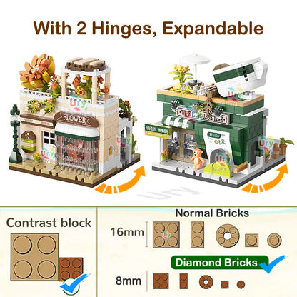 Friends House Street Diamond Bricks Girls Flower Store Coffee Shop View Designer DIY Building Block Toys for Kids Christmas Gift