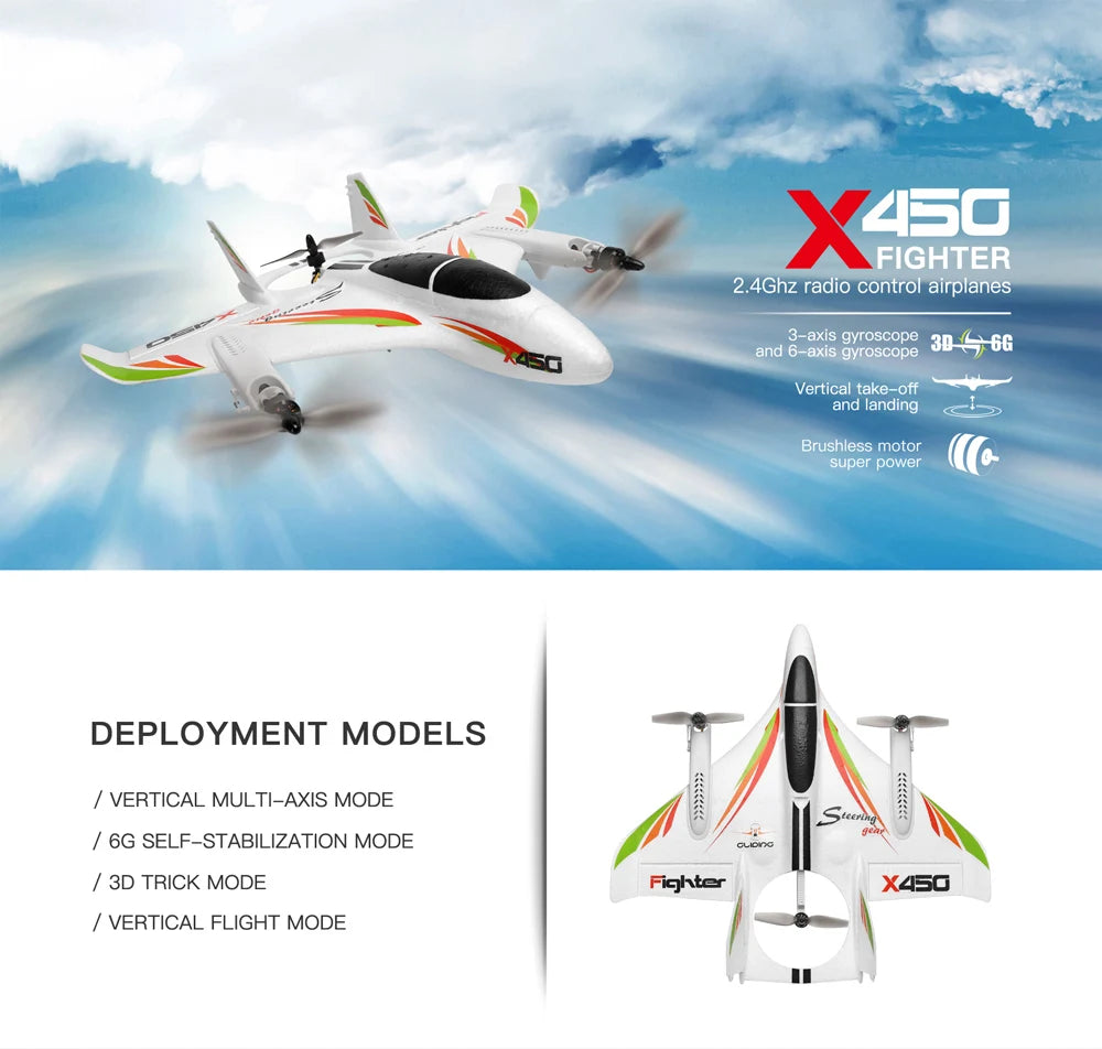 WLtoys XK X450 RC Airplane 6CH Brushless Plane 2.4G Radio Control Glider Fixed Wing Remote Control Aircraft 3D/6G RC Helicopters