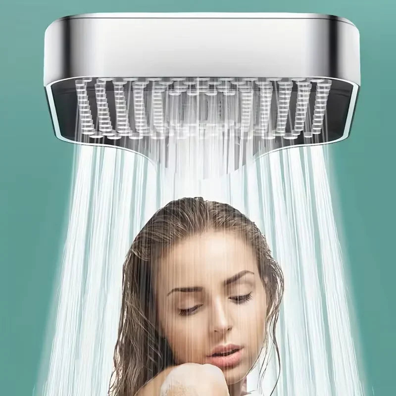 Silver Adjustable Thickened Shower Head Square Button Boosting Shower Head Water Outlet Shower Head Set