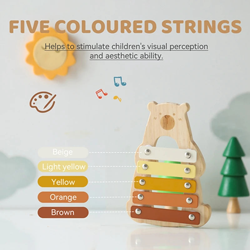 Baby Wooden Musical Instruments Toys Multifunctional Bear Shape Xylophone Octave Playing Musical Percussion Montessori Toys Gift