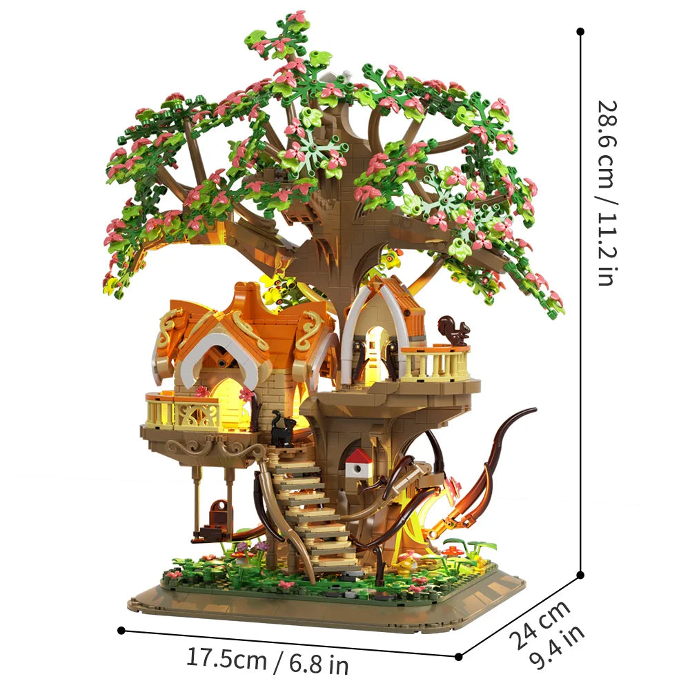 Tree Building Block Toy with LED Light, Mini Brick Building Set Gift for Adult Teen 14+