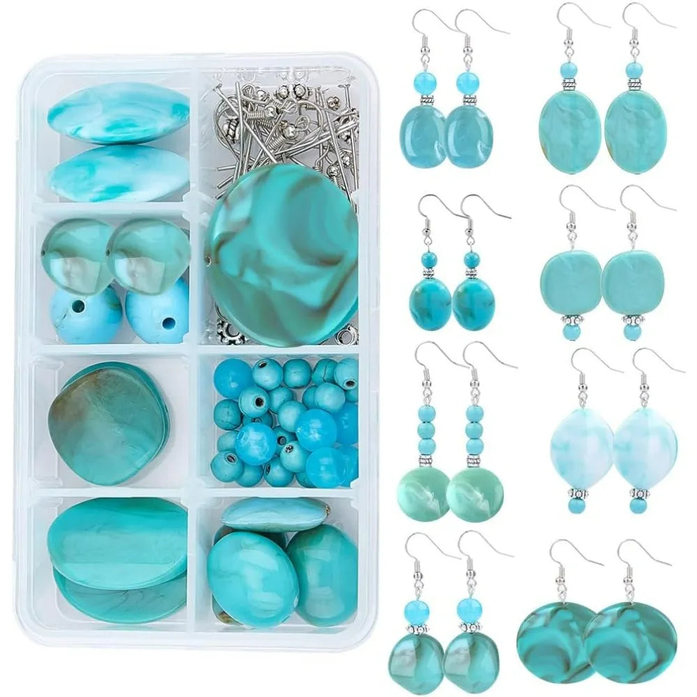 1 Box DIY 8 Pairs Acrylic Bead Drop Earrings Making Kits Flat Round Oval Rectangle Square Acrylic Beads & Synthetical making kit