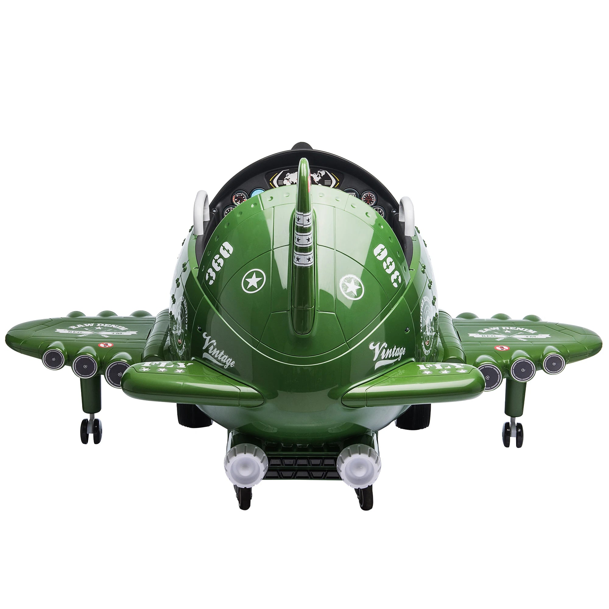 12V Electric Kids Ride on Toy Plane with USB, FM, Wind-Driven Propeller, 360-Degree Rotating by 2 Joysticks, Remote Control for