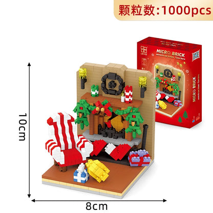 Christmas Elk Deer Santa Claus Train Architecture Store Street View Xmas Tree Snow House Building Blocks Kit Toy