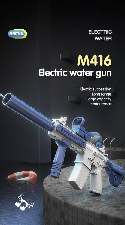 Portable Electric Water Gun Pistol Long Range M416 Style for Summer Beach Outdoor Fight Shooting Toy for Boys Children