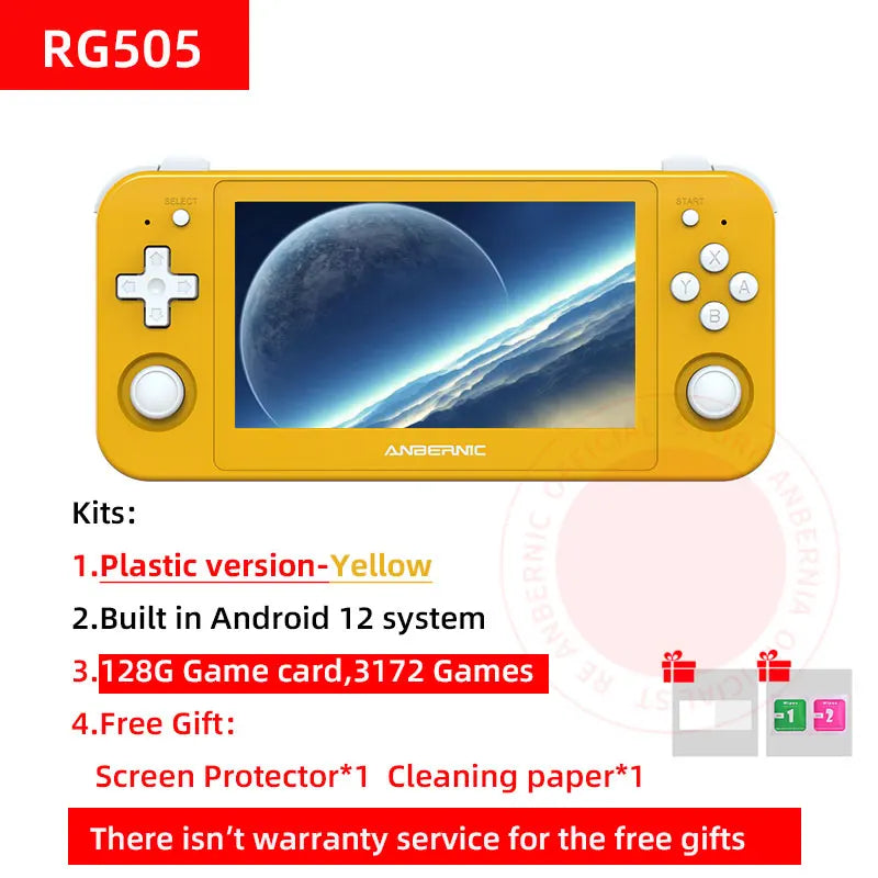 ANBERNIC RG505 Handheld Game Console Android 12 System Unisoc Tiger T618 CPU 4.95 Inch OLED Touch Screen 128G TF Card 3172 Games