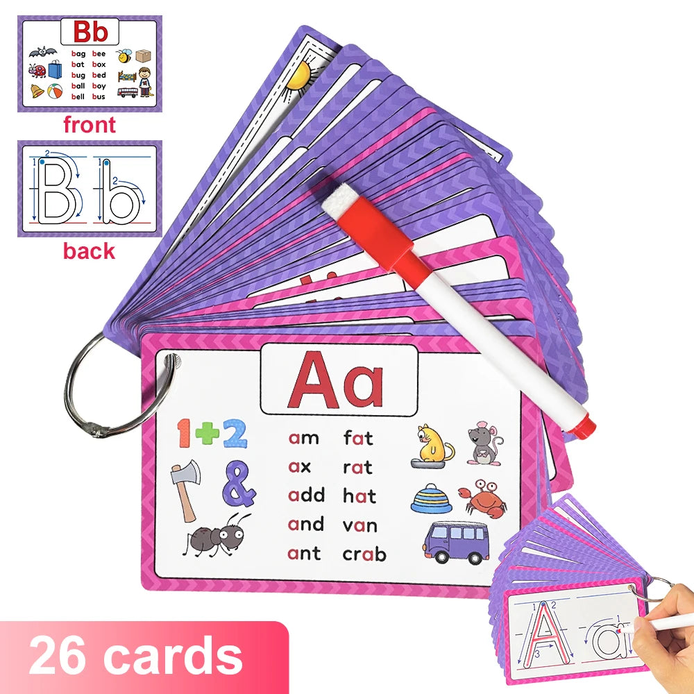 26 Alphabet Phonics CVC Words Learn Flash Cards abc letter with The Reasable Pen Writing Practice Educational Toys for Children