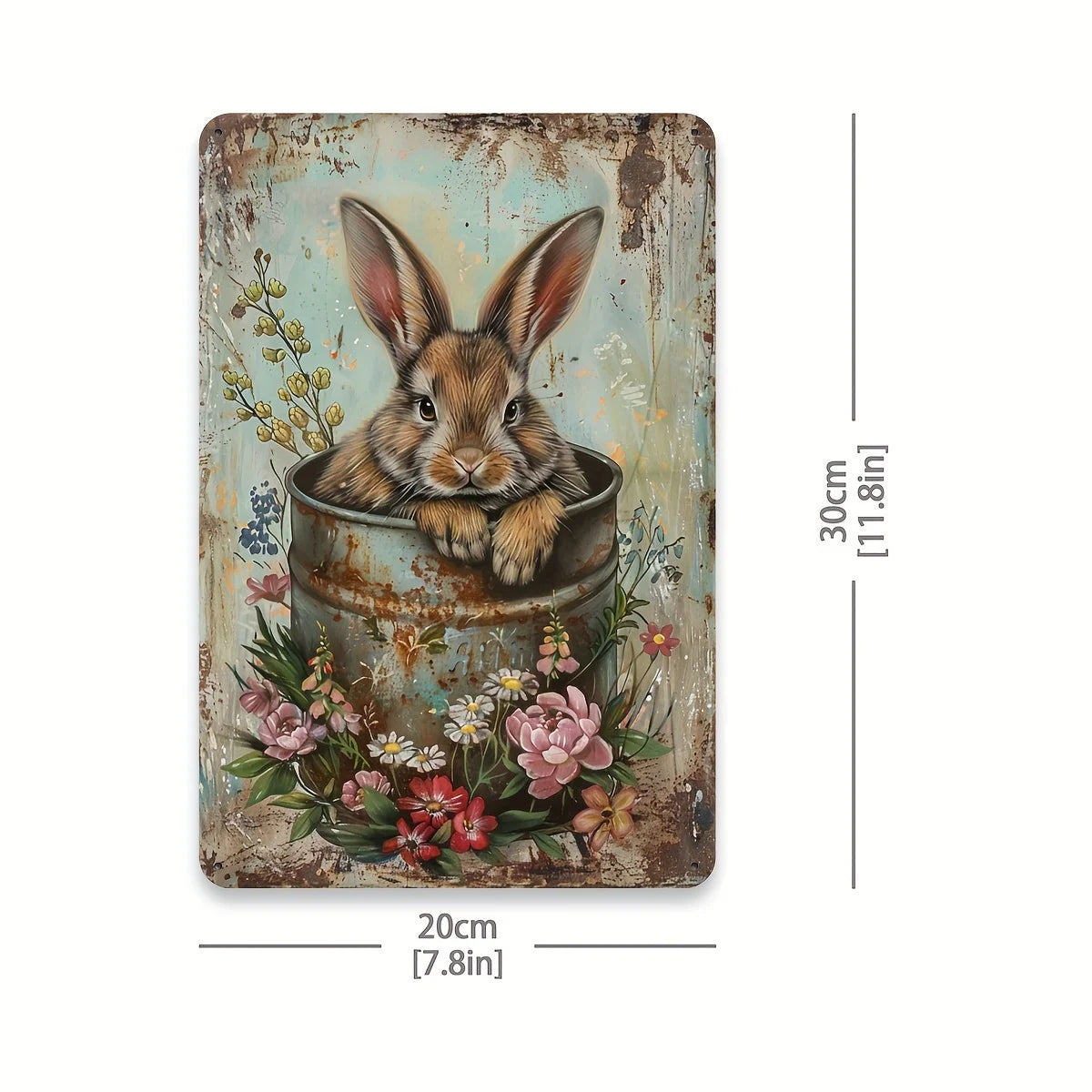 Retro Country Style Rabbit And Floral Iron Wall Art Indoor And Outdoor Decoration No Electricity Required 8X12 Inches