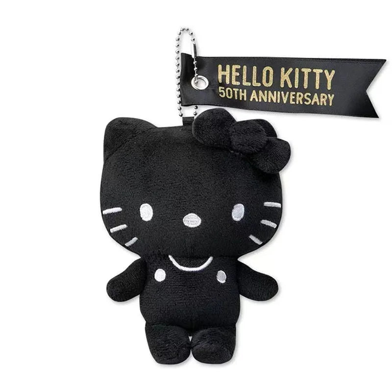 Sanrio 50th Anniversary Hello Kitty Plush Toy Girl Cute Black and White Cartoon Doll Keychain Pendant Decoration Holiday Gifts