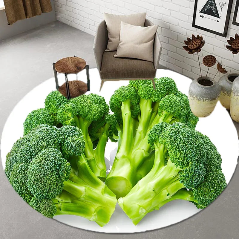 Vegetables Fruit Broccoli 3D Round Carpets Floor Mats Bathroom Mat Home Decoration Kitchen Rugs Living Room Rug Non-slip Rugs