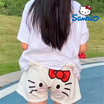 Sanrio Christmas Hello Kitty Pajamas Halloween Flannel Fashion Trouserswomen Kawaii Woolen Anime Cartoon Casual Home Pant Autumn