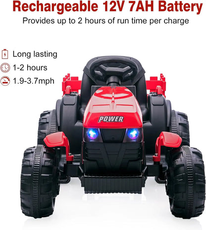 12V Kids Ride On Tractor Toys Trailer Kids Electric Car Toy Tractor With Remote Control 35W Dual Motor Ride 6 Wheels Boys Girls