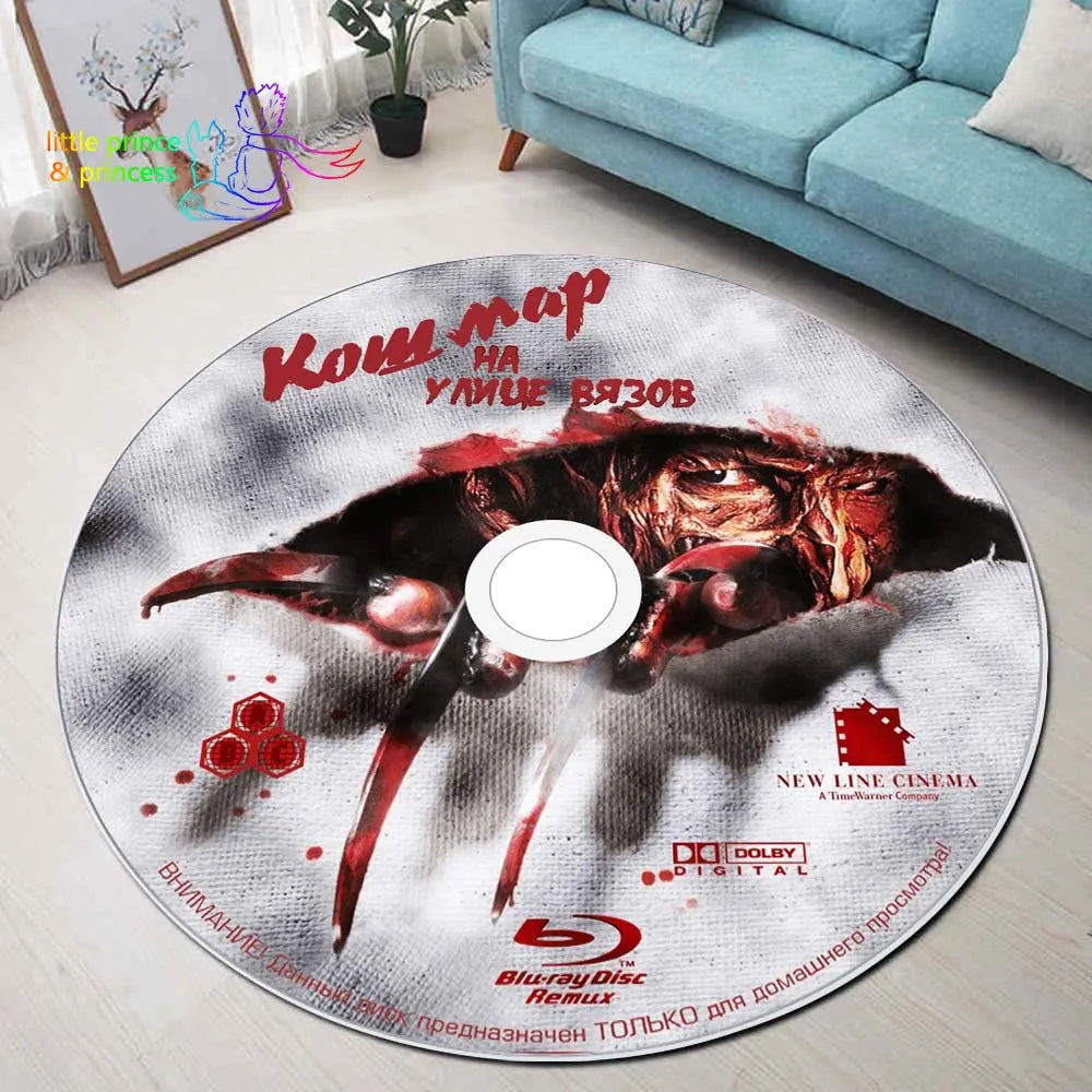 Freddy Krueger Movie CD Rug Round Mat Halloween horror Round Rug Bathroom Mat Black Mat Home Decor Rug Living Room Kitchen Rug