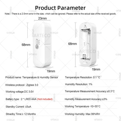 Zigbee Temperature And Humidity Sensor Indoor Thermometer APP Remote Monitor For Smart Home Automation Works With Home Assistant