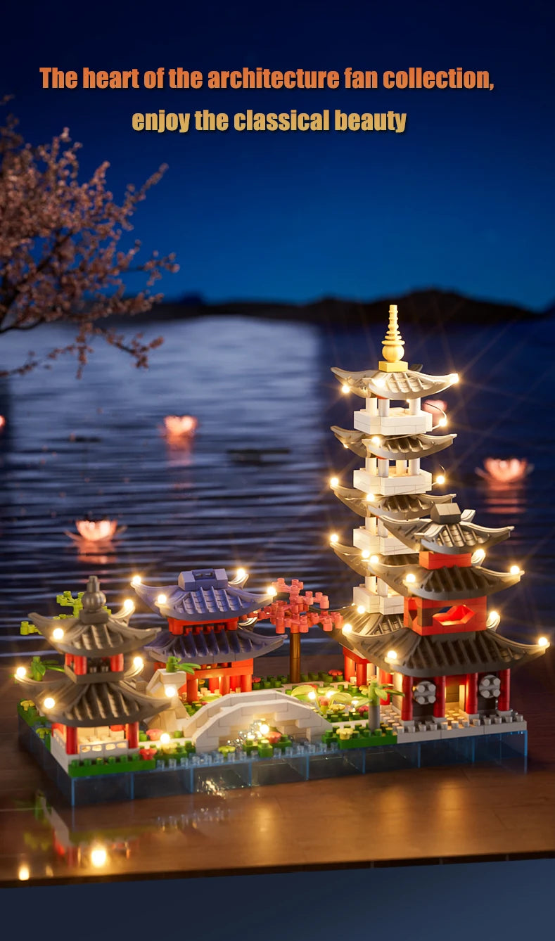 Hangzhou West Lake, entry-level mini building block set, puzzle toys, gift boxes, Christmas, Thanksgiving, New Year&