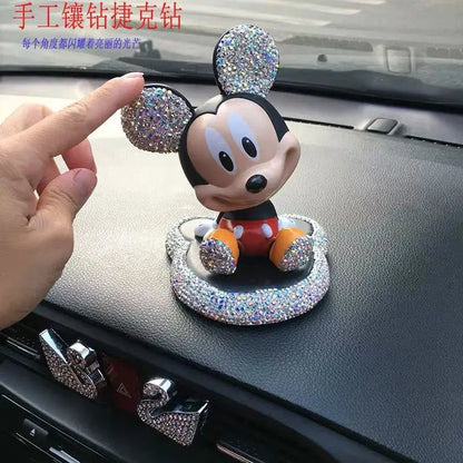 Disney Mickey Mouse Minnie Action Figure Cartoon Diamond Inlay Doll Model Kawaii Mickey Sculpture Desktop Car Ornaments Decor