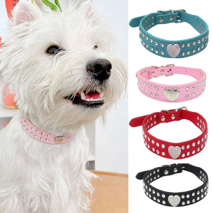 Heart Rhinestone PU Leather Collar