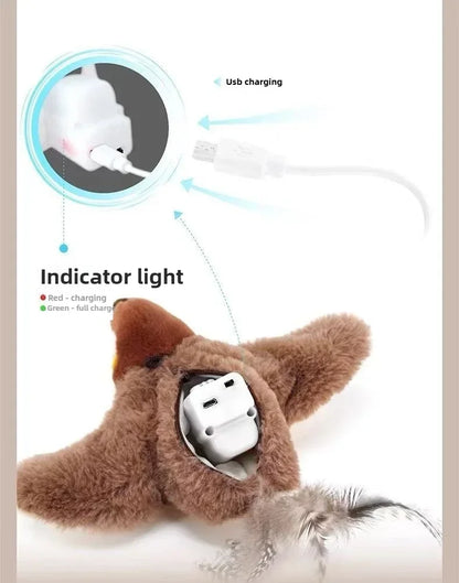 Interactive Cat Toys Rechargeable Flying Bird Rat Cat Toy Chirping Flapping Bird Can Add Catnip Touch Activated Cute Plush Toy