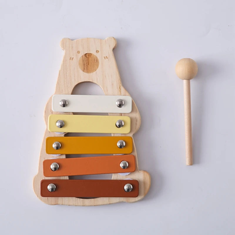 Baby Wooden Musical Instruments Montessori Toys Kids Bear Percussion Xylophone Rain Sound Pipe Music Shaker Early Education Toys