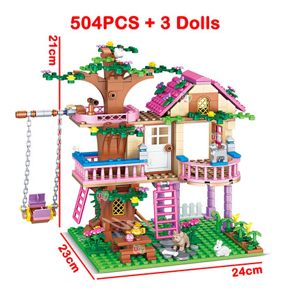 Friends City Tree House Summer Holiday Villa Castle Building Blocks Sets Figures Garden DIY Toys for Kids Girl Birthday Gift