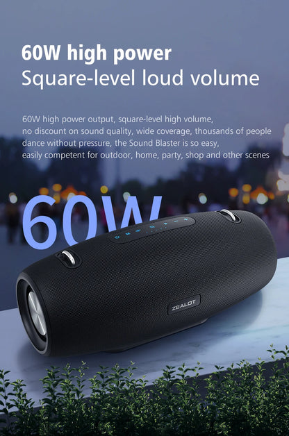 ZEALOT-S67 60W Portable Bluetooth Speaker Outdoor Party Speaker Big Loud Speaker Excellent Bass Performace 3D Speaker
