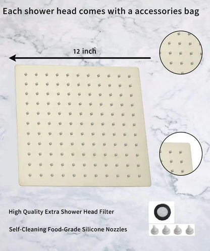 BAKALA  8/10/12Inch Water Powered Rain Shower Head Bathroom Square Brush gold Shower head. stainless steel shower head
