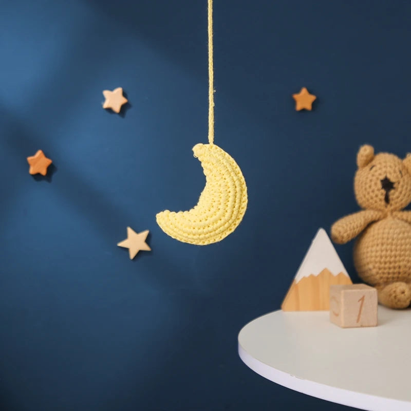 Baby Wooden Gym Pendant Toy Soft Felt Music Rattle Cotton Crochet Mobile Crib Teether Pendant For Infant Activity Gym Toys Gift