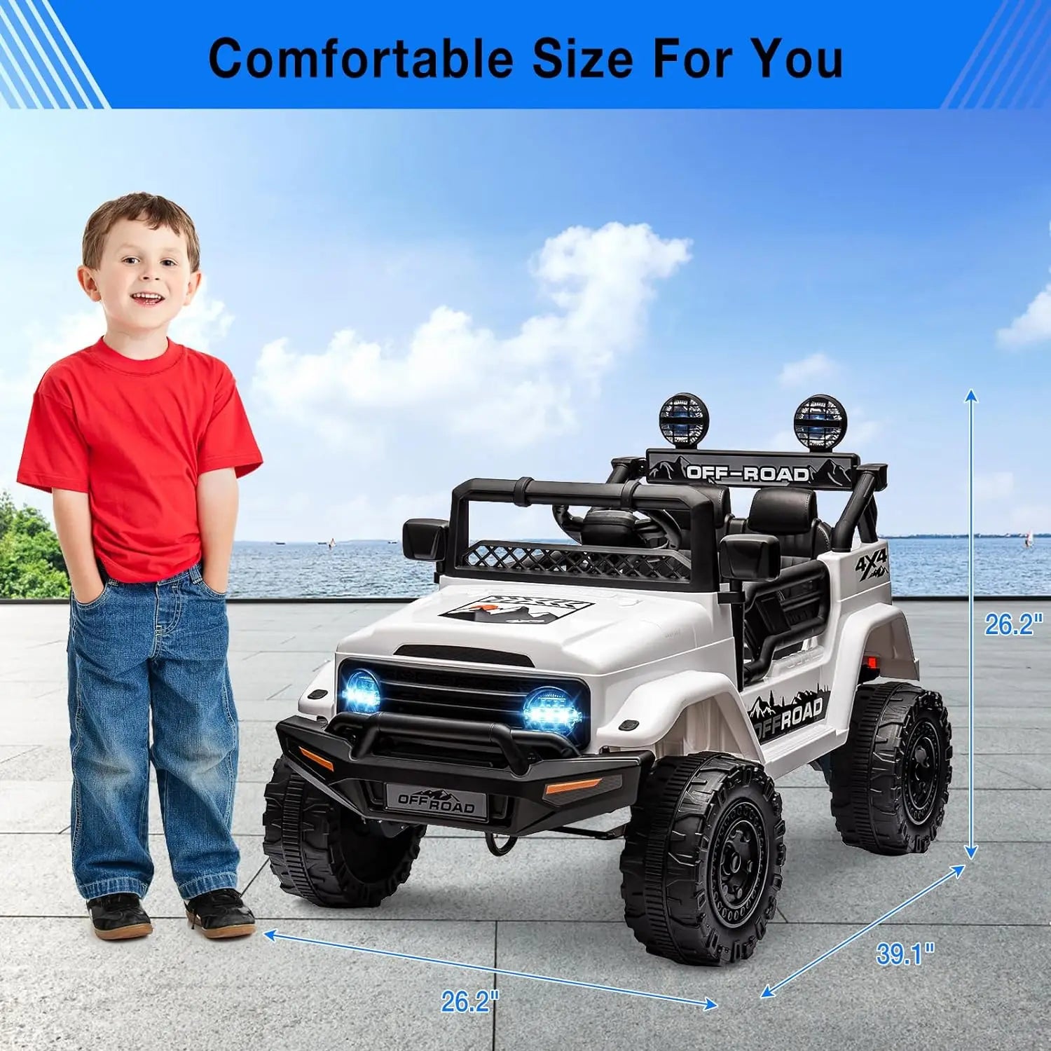 Electric Car For Kids, 12V Ride On Truck Car with Remote Control Spring Suspension, LED Lights, Music, 3 Speeds, Vehicle Toy Car