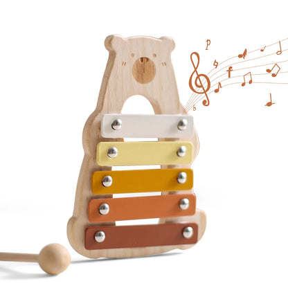 Baby Wooden Musical Instruments Toys Multifunctional Bear Shape Xylophone Octave Playing Musical Percussion Montessori Toys Gift