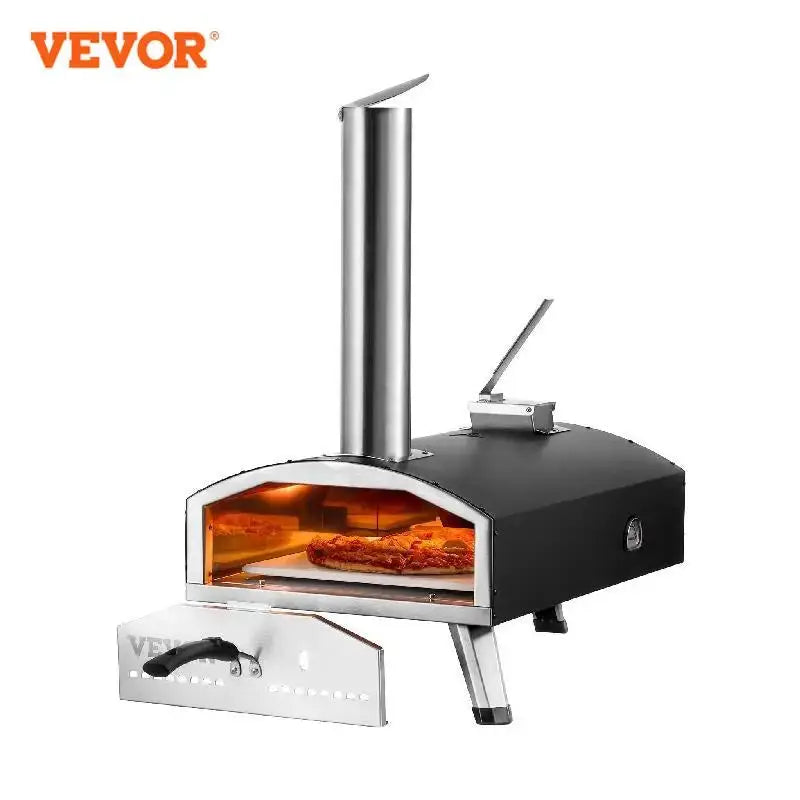 VEVOR Portable Outdoor Oven Pizza Oven Pellet &amp; Chips &amp; Charcoal Tri-Fuel Iron Spray Pizza Grill Includes Pizza Waterproof Cover