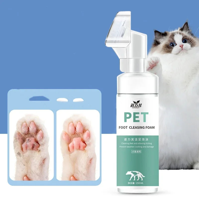 150ml Pet Foot Paw Cleaner No-Rinse Shampoo Paw Foam Cleaner With Silicone Brush Head Massager For Cats Dogs Grooming Supplies