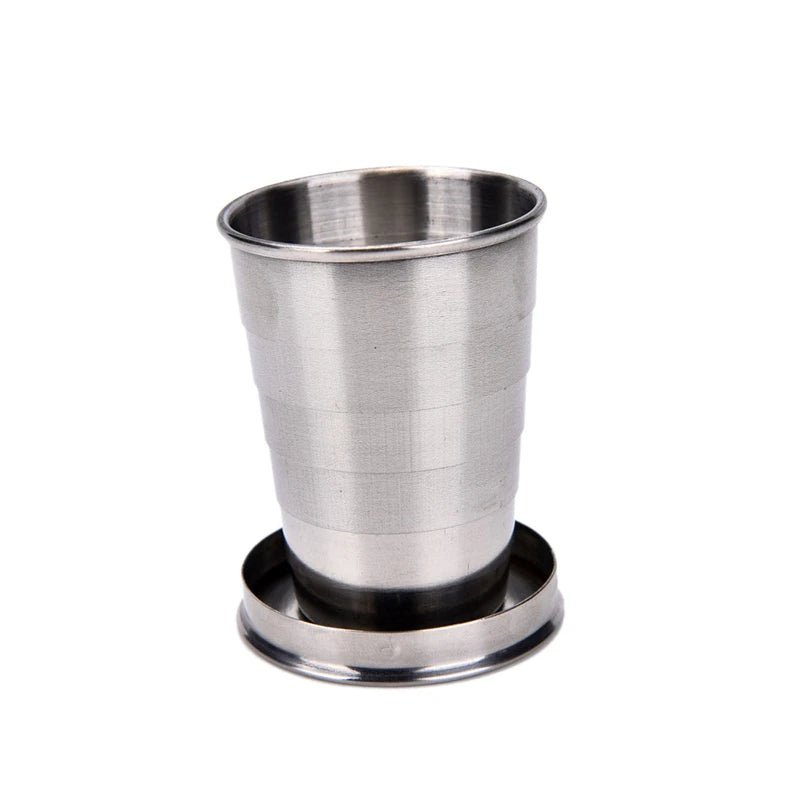 1Pcs Stainless Steel Folding Cup Travel Tool Kit Survival EDC Gear Outdoor Sports Mug Portable for Camping Hiking