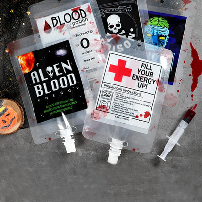 5pcs Creative Halloween Blood Drink Bag 250ml PET Food Bags Juice Bag Zombie Vampire Plasma Cosplay Props Halloween Decor Props