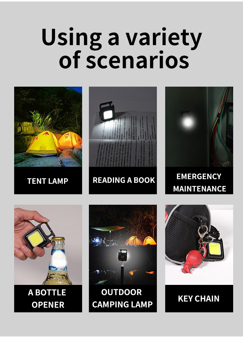 1-5PCS Mini LED Flashlight Portable COB Keychain Work Lights 500LM USB Charging Waterproof For Outdoor Walking Camping Lighting