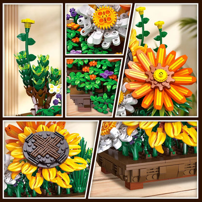 Flower Botanical Bonsai Building Set-2 IN 1 Sunflower Block Toy  Display for Office Décor Valentine&